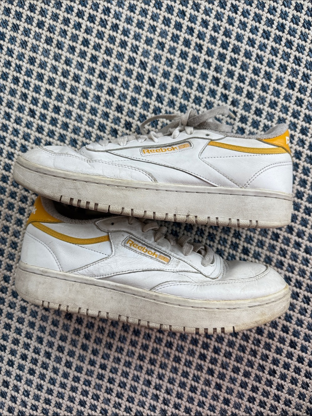 Reebok White and Yellow Leather Low-Top Sneakers